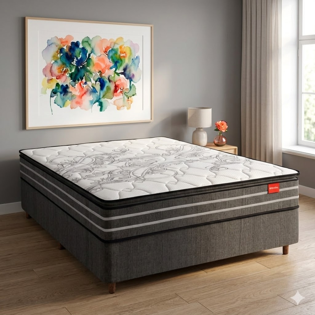 Conjunto Box Casal Molas Ensacadas Liege com Base Prisma 138x188x74 cm Reconflex, , large image number 6