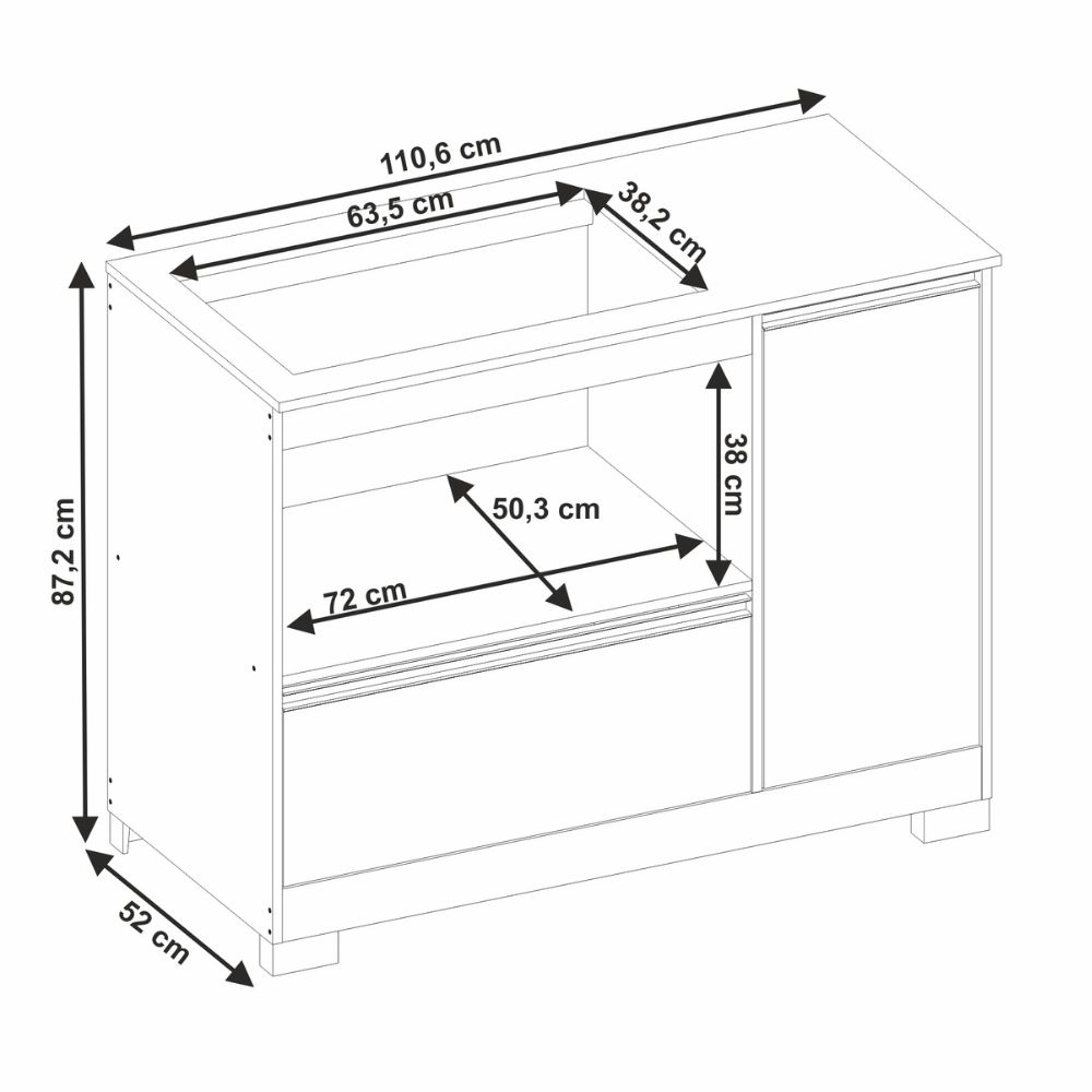Balcão De Cozinha Para Cooktop E Forno 1 Porta 1 Gaveta Freijó/Branco NT3050 Notável, , large image number 5