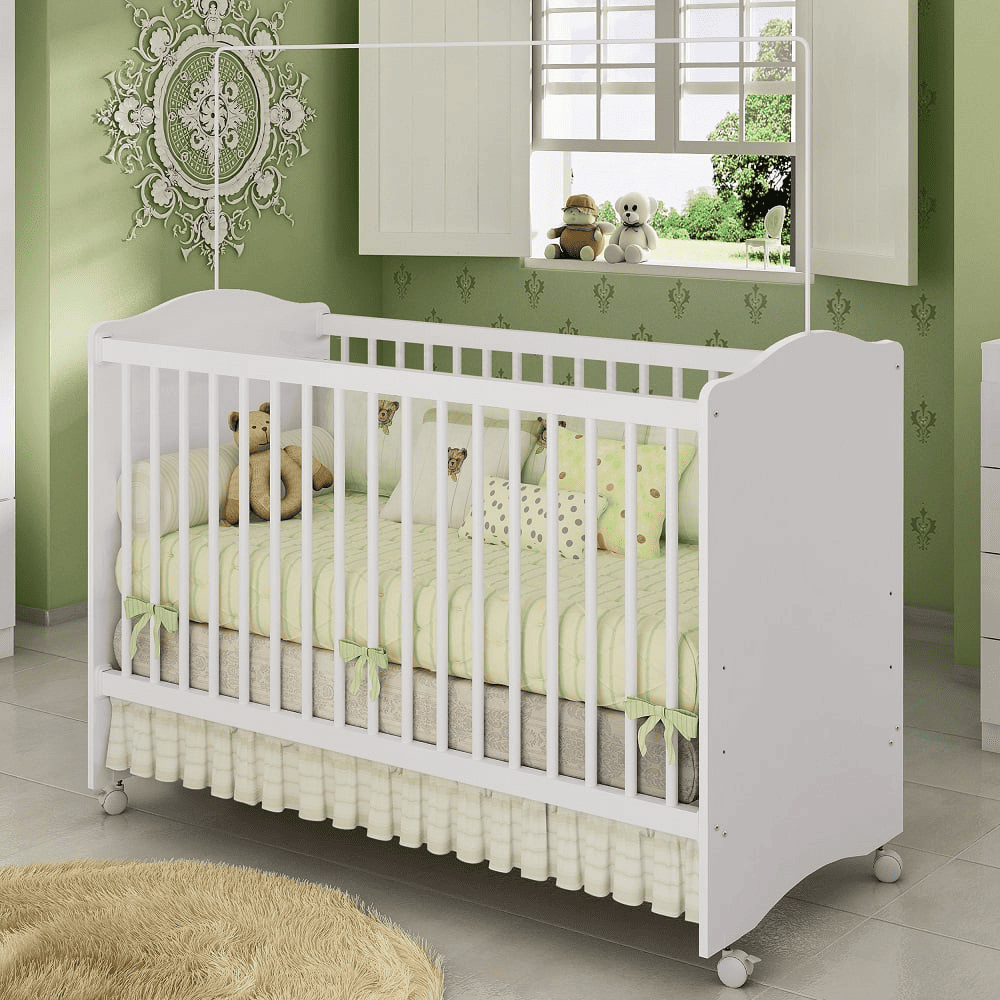 Ber&ccedil;o Simples com Rod&iacute;zios Branco M&oacute;veis Estrela Satriani, , large image number 1