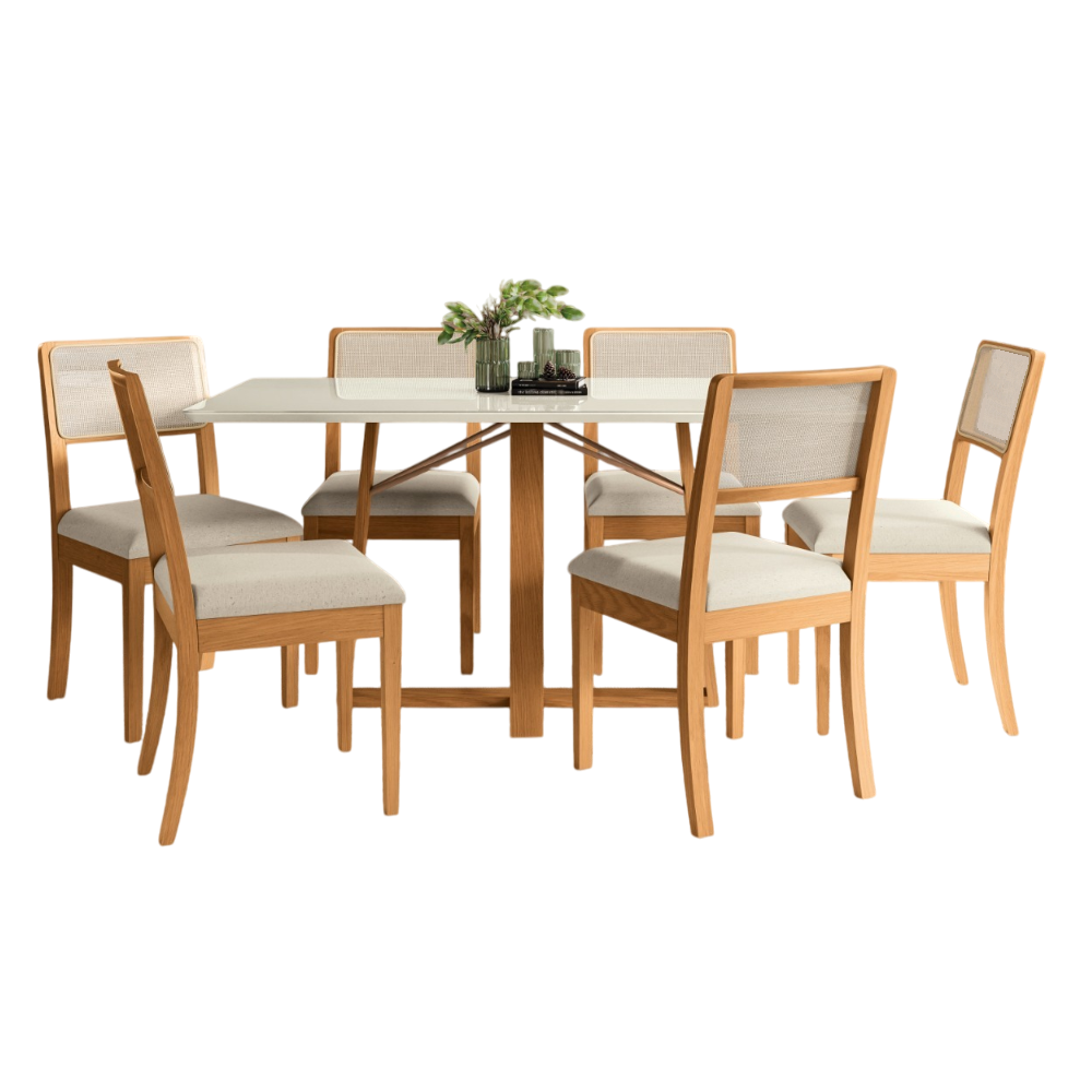 Conjunto de Mesa Sala de Jantar 6 Cadeiras Lola Canela Off White160x90 Kappesberg CSJ022CAOWV8