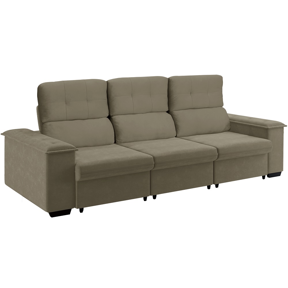 Sofá 2 Lugares 3 Assentos Retrátil/Reclinável Califórnia Tecido Veludo 220cm Nordeste Flex Bege