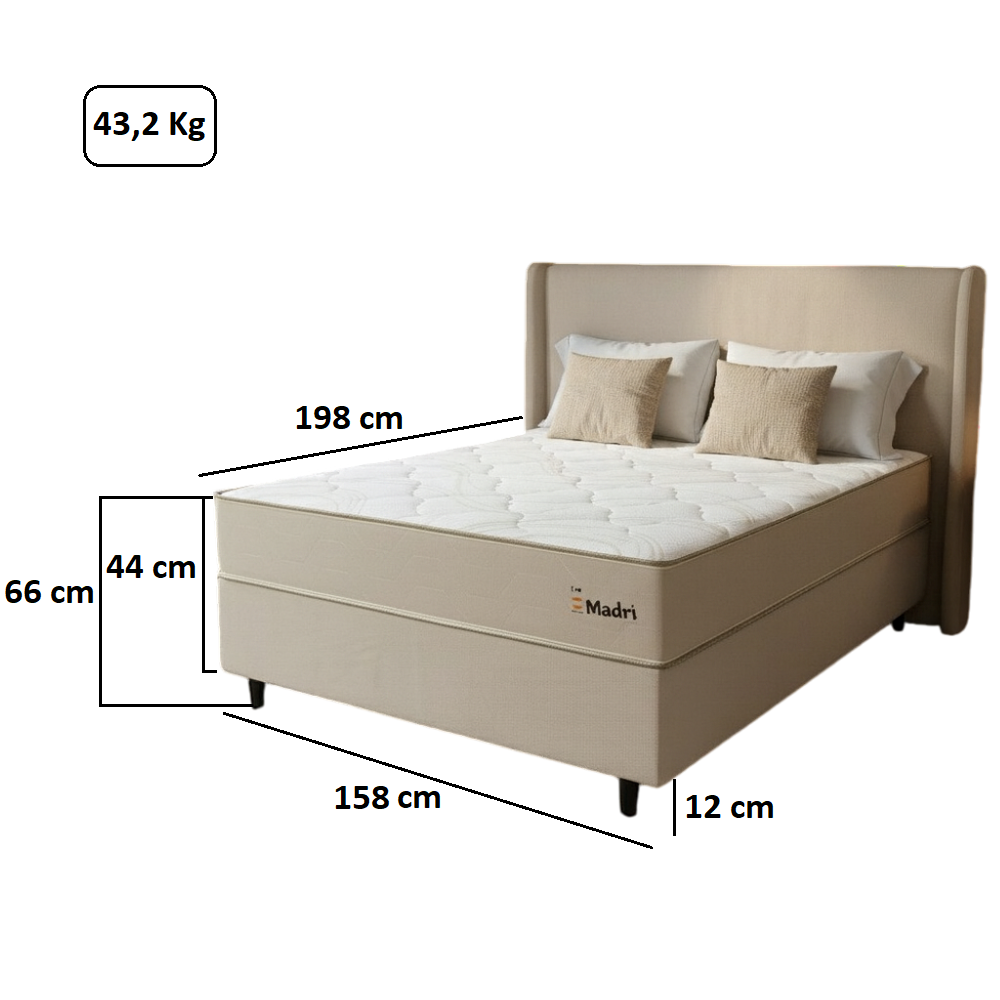 Conjunto Box Queen Molas Ensacadas Tit&acirc;nio Madri Bege D-26/D-28 158x198x66 cm, , large image number 3