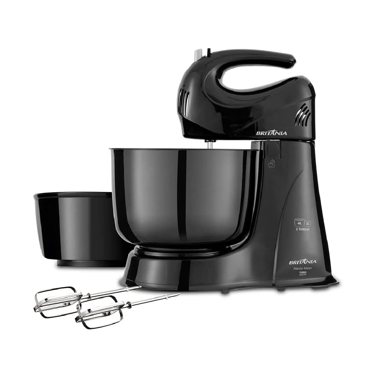 Batedeira Britânia Preta Portátil 2 Tigelas 400W 220V Perola Max, , large image number 2
