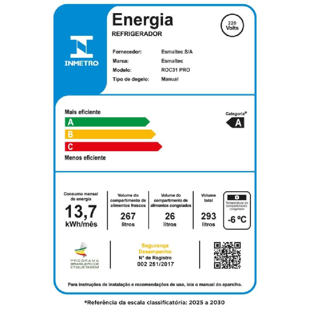 Geladeira Esmaltec Cycle Defrost 1 Portas Branca 293L 220V ROC31 Pr&oacute; Inverter, , large image number 5