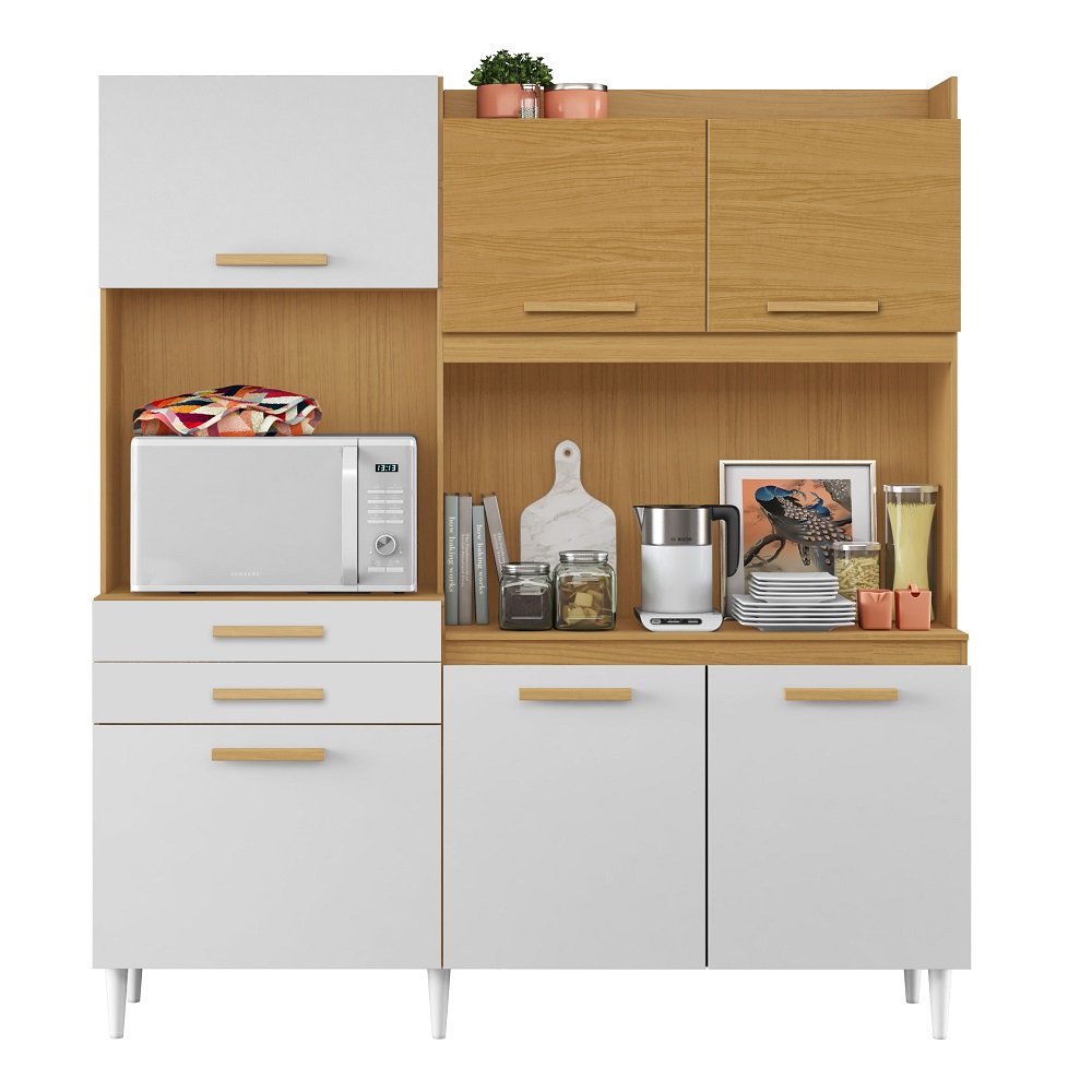 Arm&aacute;rio de Cozinha 6 Portas 2 Gavetas Cinamomo/Branco Aram&oacute;veis Selena, , large image number 1