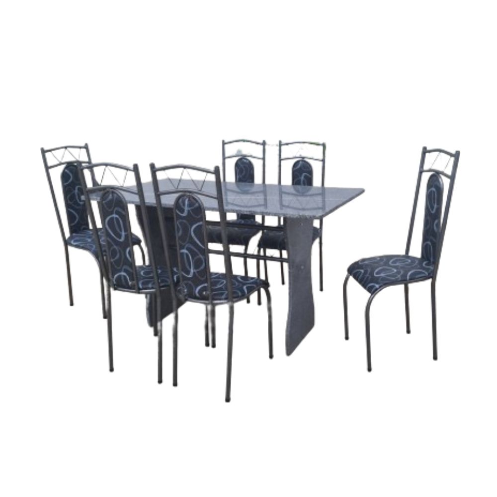 Conjunto de Mesa Aço Coelho Catar c/ 6 Cadeiras e Tampo de Granito