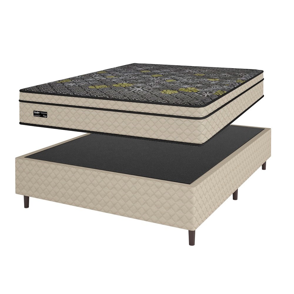 Conjunto Box Casal Molas Ensacadas Base e Colchao Umaflex New Vigo Bege 138x188x066, , large image number 1