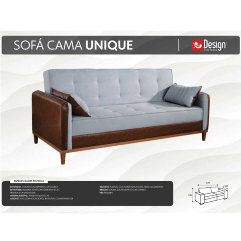 Sof&aacute; Cama 3 Lugares 1 Assento Linho Marte Bege 200cm Design Unique, , large image number 3