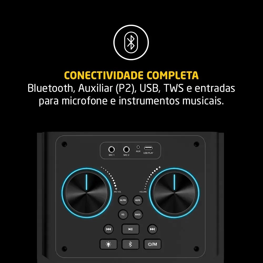 Caixa de Som Torre Pulse Bluetooth 2000W Bivolt Double 10 SP518 LED, , large image number 5