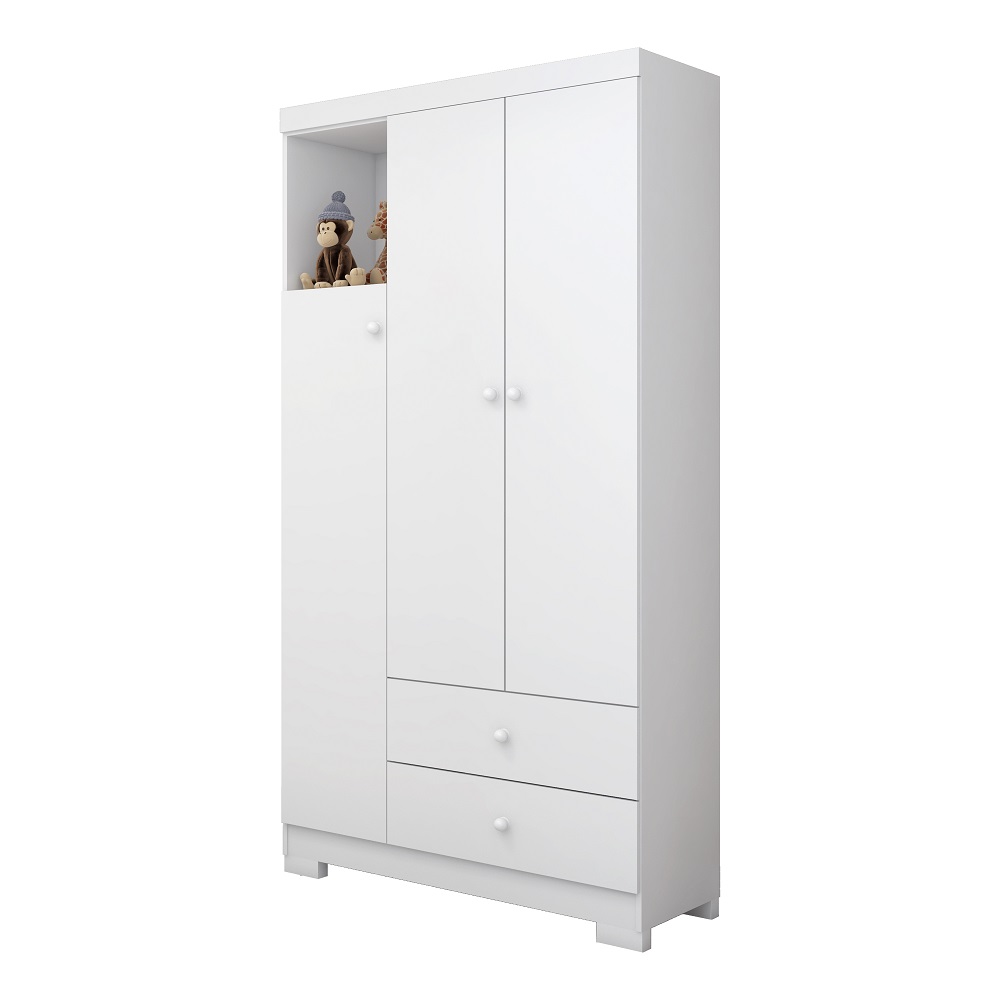 Guarda-Roupa Infantil 3 Portas 2 Gavetas Flok Estrela Branco