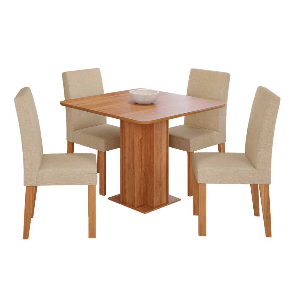 Conjunto Mesa Sala de Jantar Cinamomo/Gengibre 4 Cadeiras Maia Quadrada 95x95 Cimol Letícia 100% MDF