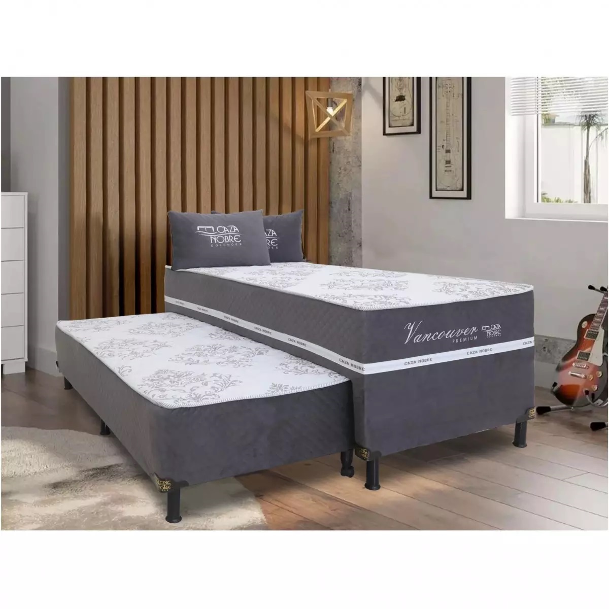 Cama Box Conjugada Solteirão com Auxiliar Vancouver Premium 188x88x71 cm Caza Nobre, , large image number 1