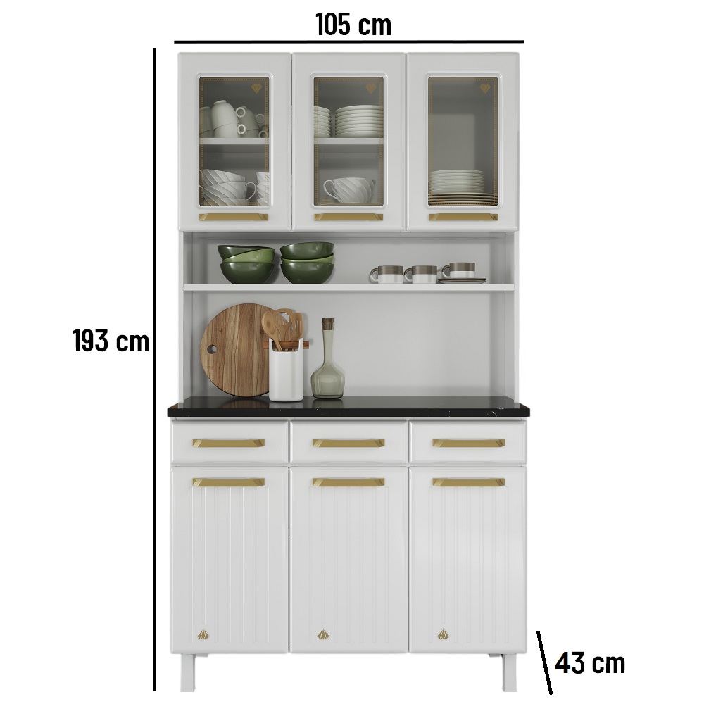 Kit de Cozinha 105 cm 6 Portas 3 Gaveta 3 Prateleiras Branco Telasul Diamante New, , large image number 4