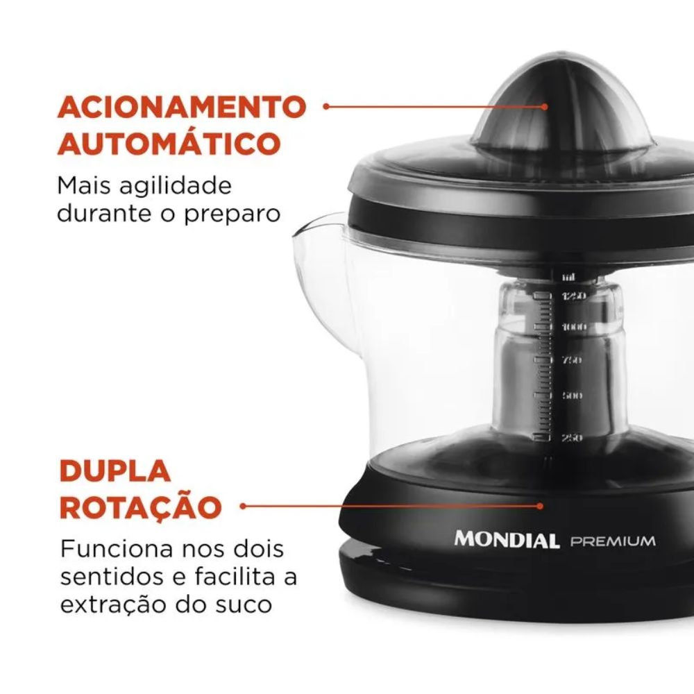 Espremedor de Frutas Elétrico Mondial Preto 1,25L 220V E-02, , large image number 4