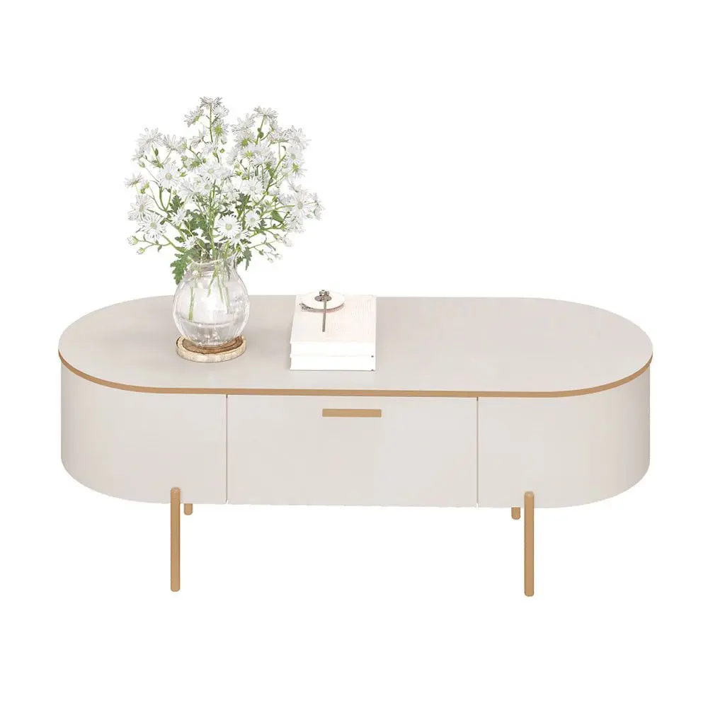 Mesa de Centro Dj Móveis Oval Celena 107,5 x 46,5 cm Off White / Off White