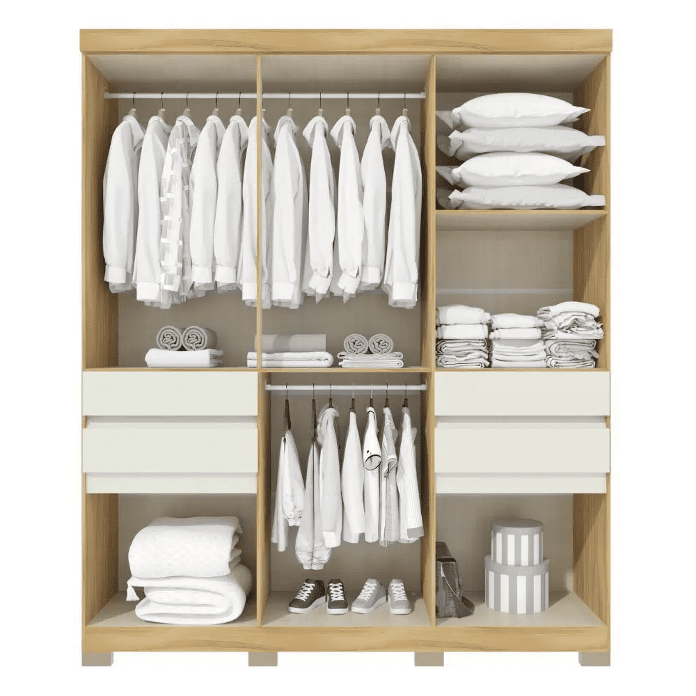 Guarda-Roupa Casal 10 Portas 4 Gavetas Freijo/Off White Avelan Nevada, , large image number 2