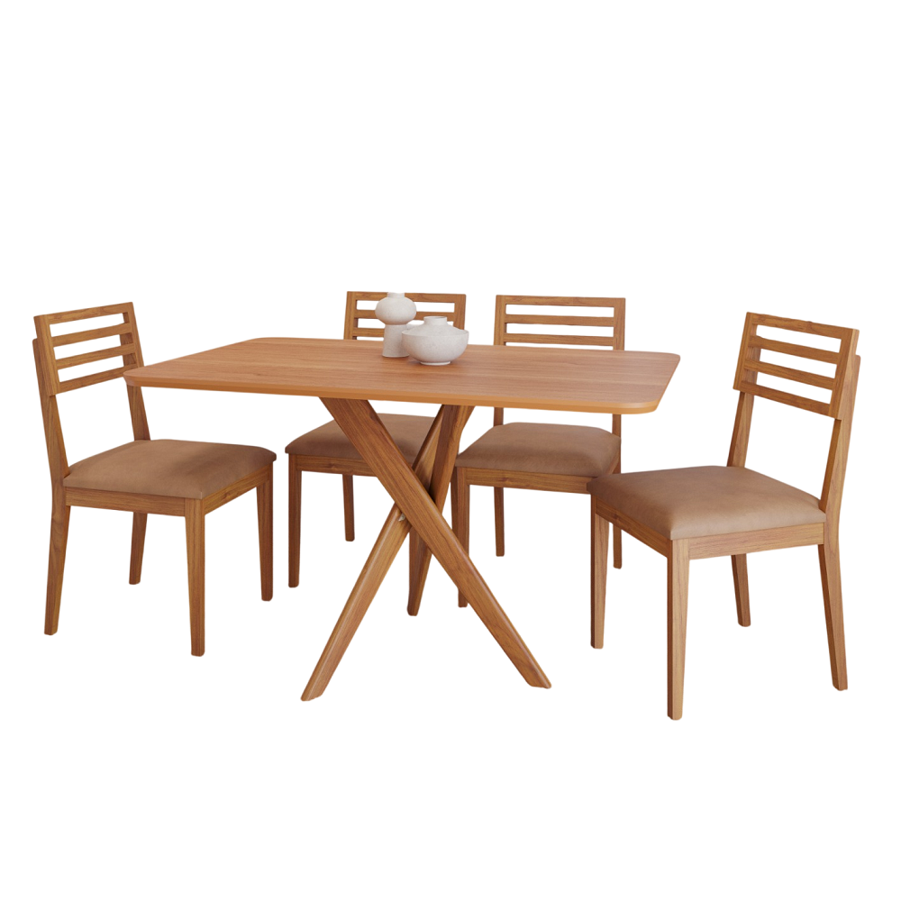 Mesa Sala de Jantar 4 Cadeiras Juparana Retangular 130x80 Madeira/Cinamomo/Kaki Cimol Cacau
