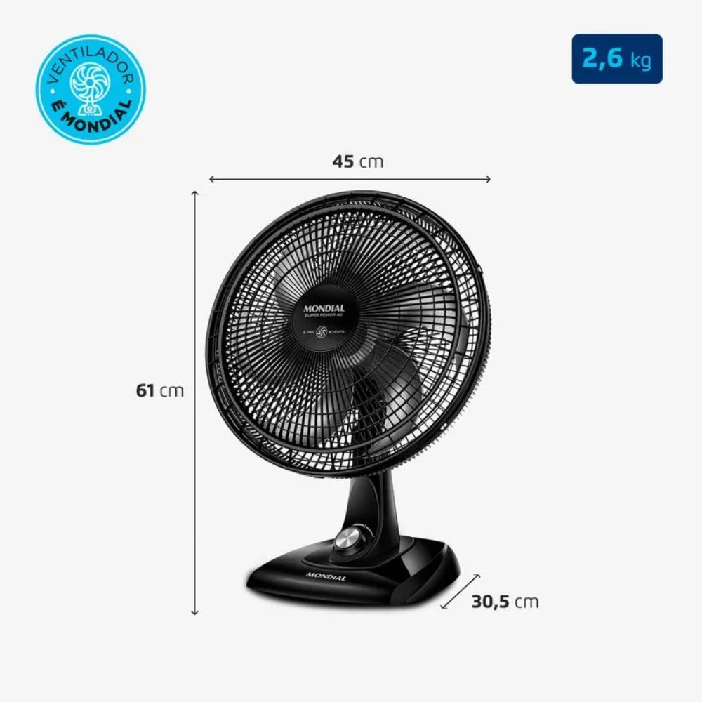 Ventilador de Mesa Mondial 40cm 6 Pás 220V VSP-40-B, , large image number 5