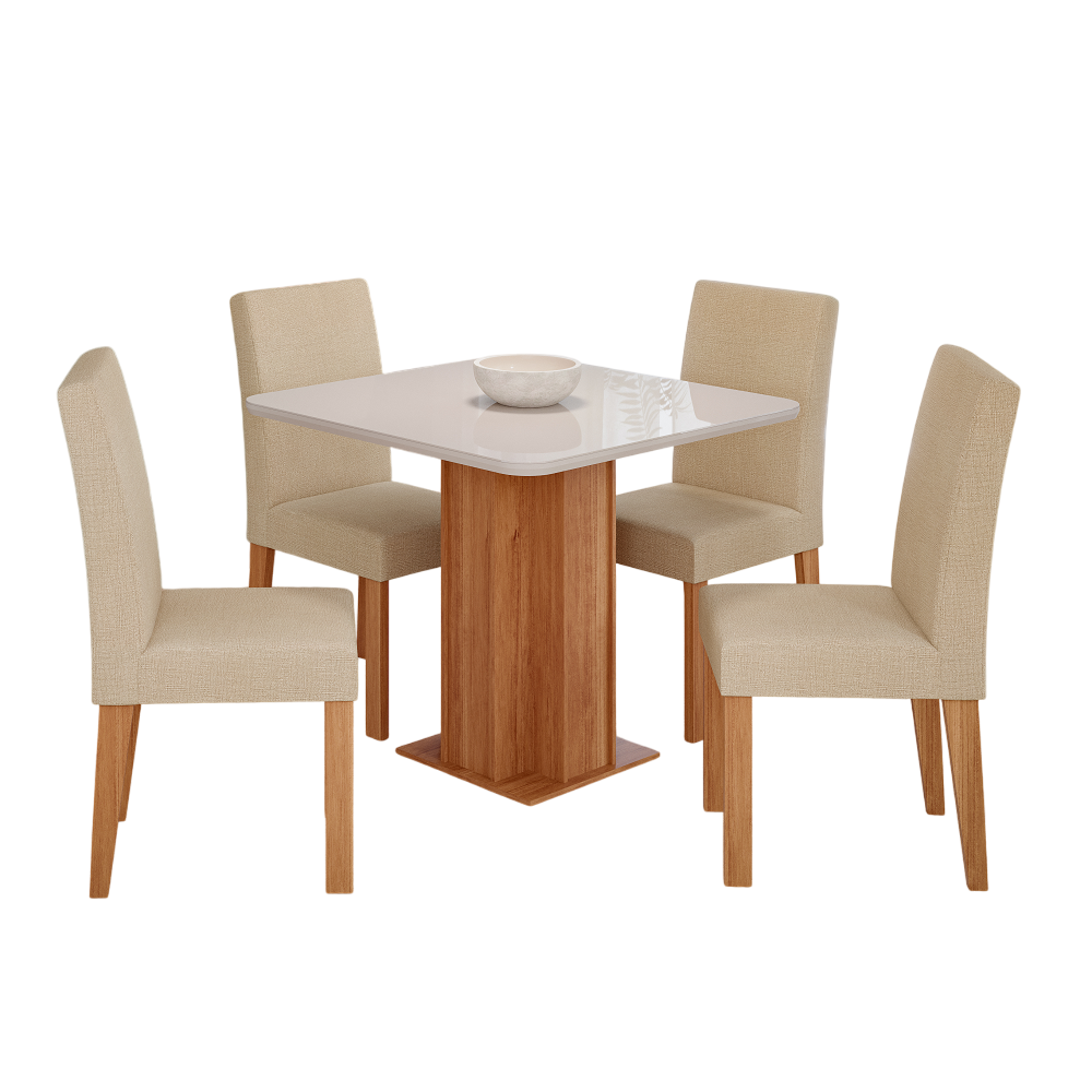 Mesa de Jantar 4 Cadeiras Maia Quadrada 95x95cm Cinamomo/Off White/Gengibre Cimol Sophia 100% MDF
