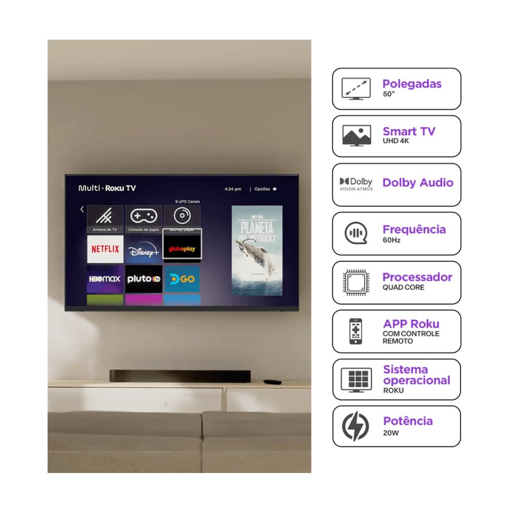 Smart TV DLED 50'' 4K Multi Roku, 4 HDMI, 2 USB, 1 AV TL059M, , large image number 1