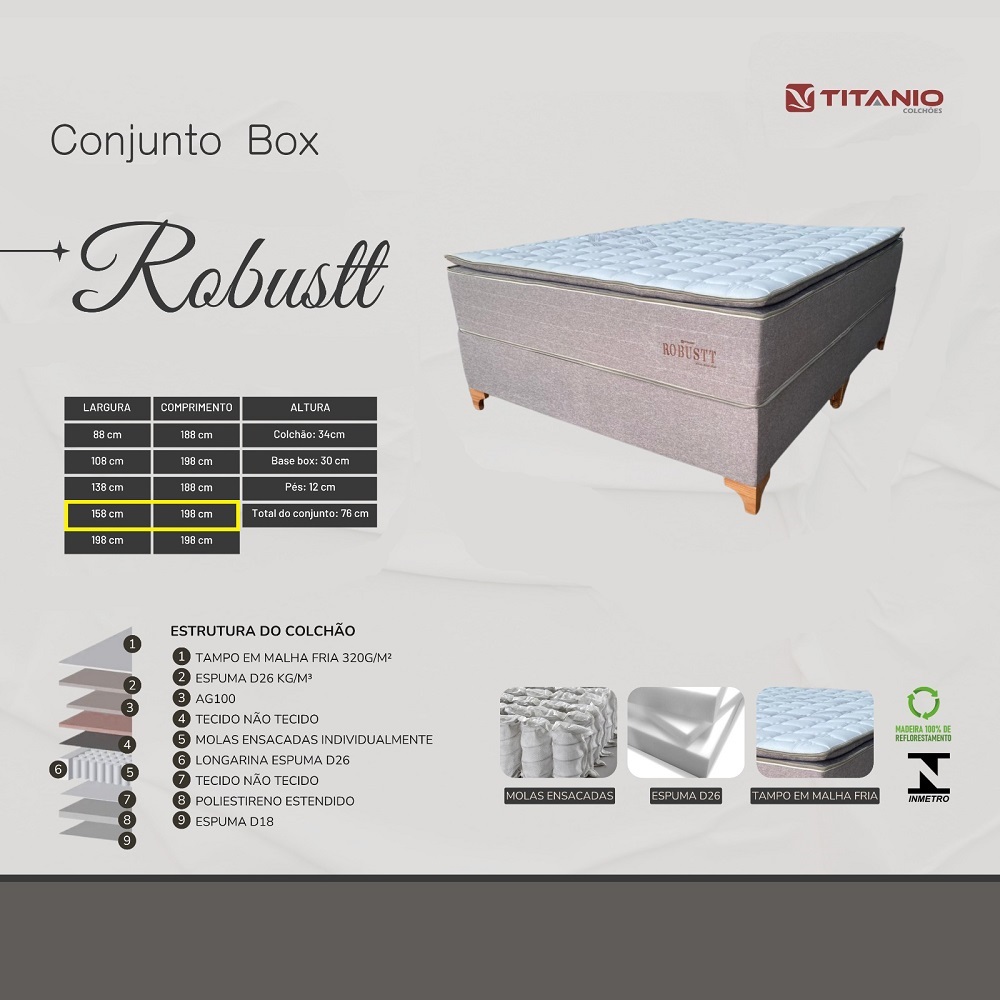 Cama Box Queen Espuma D26 e Molas Ensacadas Robustt | Millena