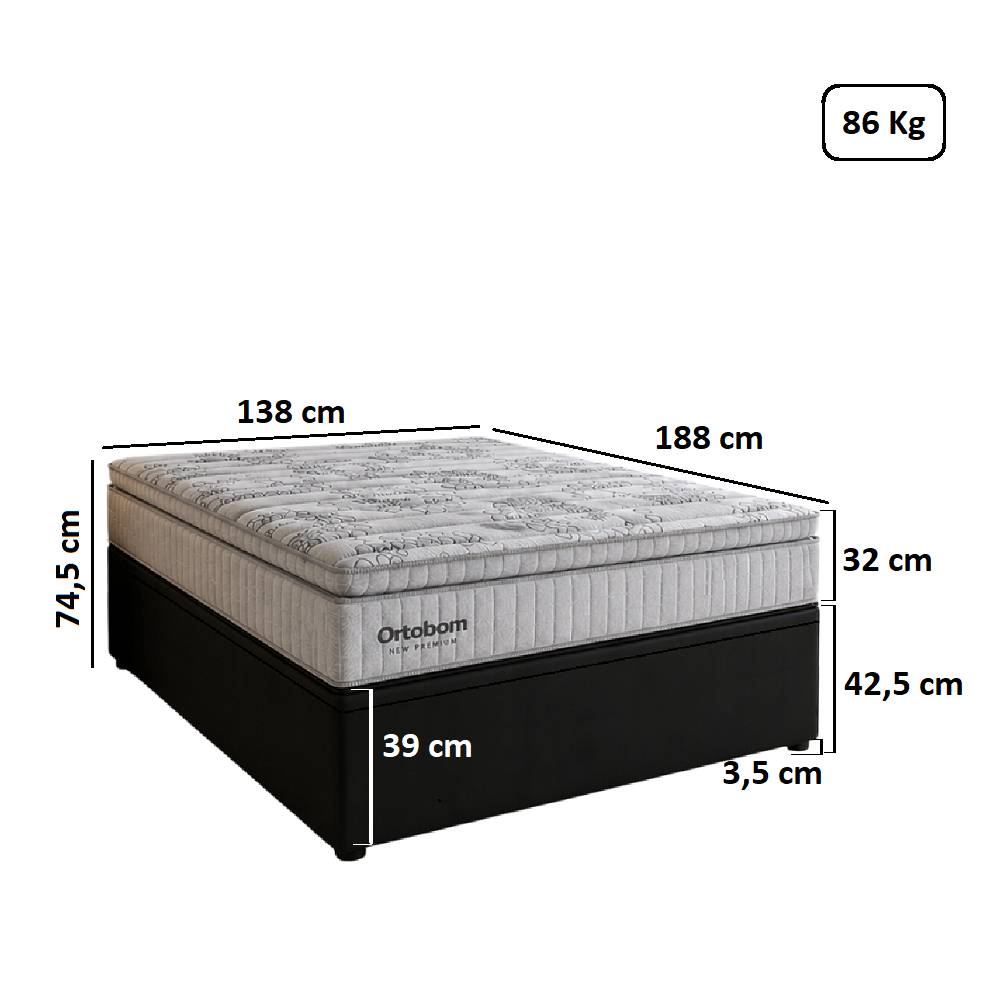 Cama Box Casal com Base Bau Courino D33 Molas Ensacadas Freedom 138x188x74,5 cm Ortobom, , large image number 6