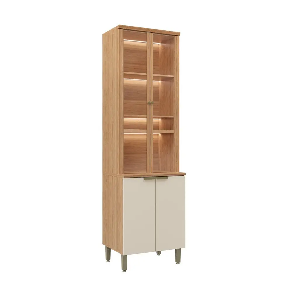 Cristaleira com LED 4 Portas Selene Nature/Off White Línea - 100% MDF