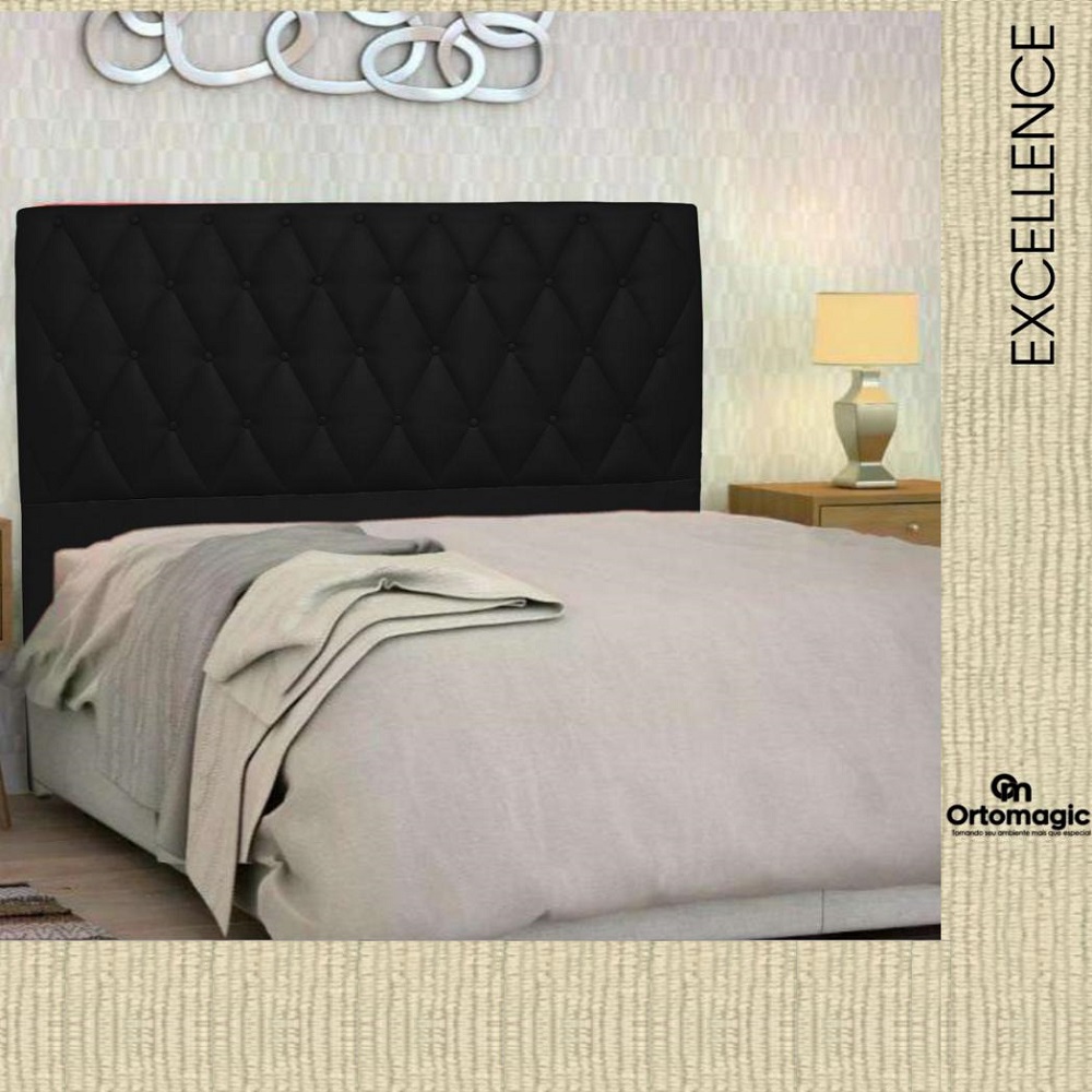Cabeceira de Casal Estofada 140cm Corino Preta Ortomagic Excellence, , large image number 1