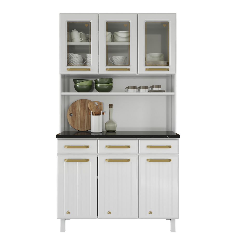 Kit de Cozinha 105 cm 6 Portas 3 Gaveta 3 Prateleiras Branco Telasul Diamante New, , large image number 1