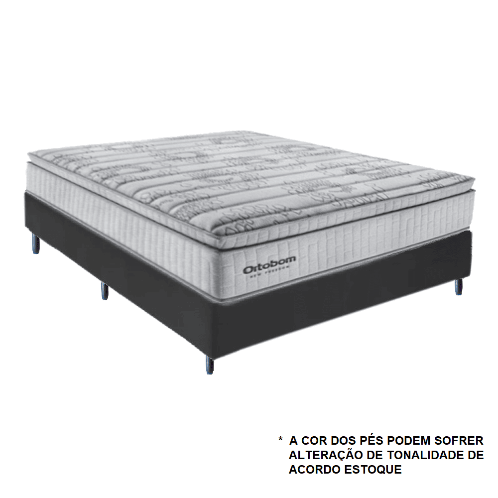 Cama Box Queen Colch&atilde;o + Base Courino Preta D33 Molas Ensacadas Freedom 158x198x74 cm Ortobom, , large image number 1