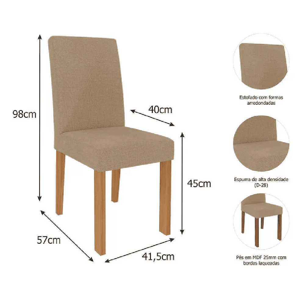 Conjunto De Mesa Sala Jantar Retangular 130x80 Com 4 Cadeiras Maia Nature/Off White Cimol Patr&iacute;cia, , large image number 2