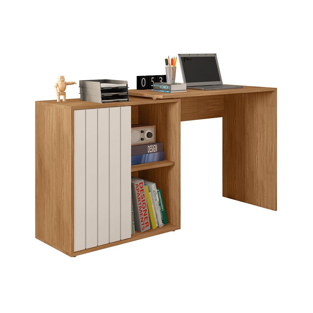 Mesa de Computador Caemmun Canto e Reta Tech Lâmina 140 cm Mel/Cacão, , large image number 2