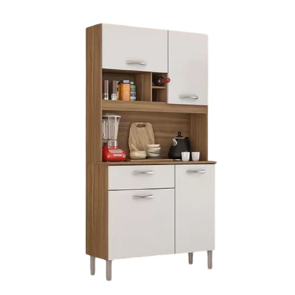 Armário de Cozinha 4 Portas 1 Gaveta MDP Amêndola/Off White Demóbile Malta