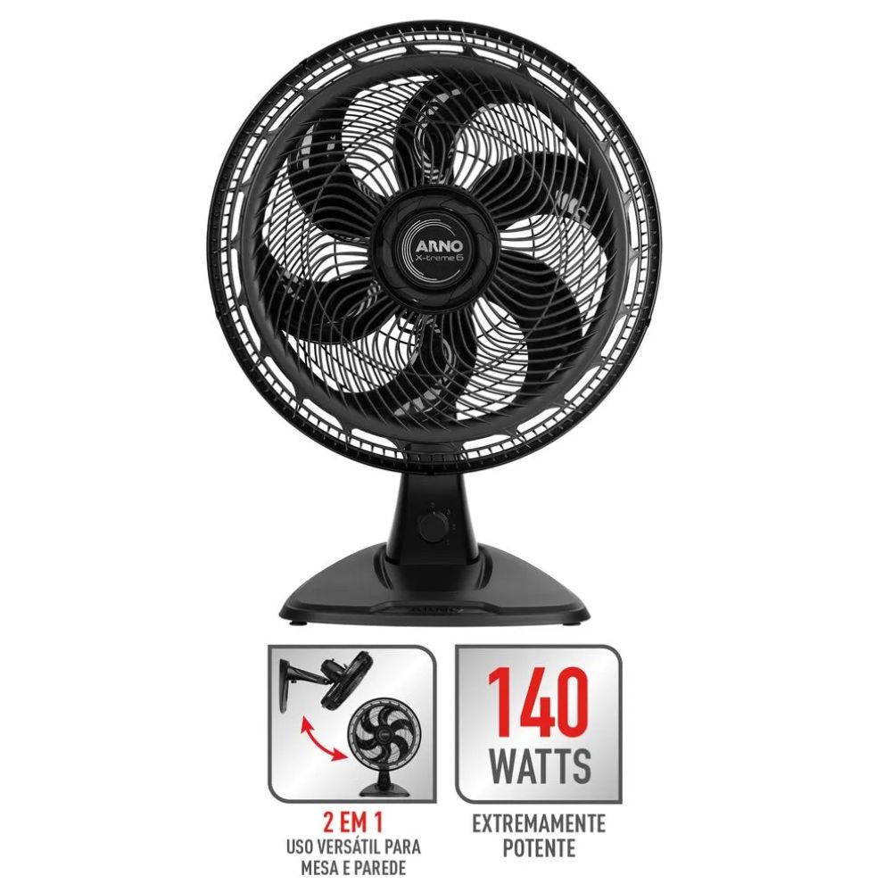 Ventilador de Mesa/Parede 2 em 1 Arno 40cm 6 Pás X-TREME 6 140W 220V VE60 Preto, , large image number 3