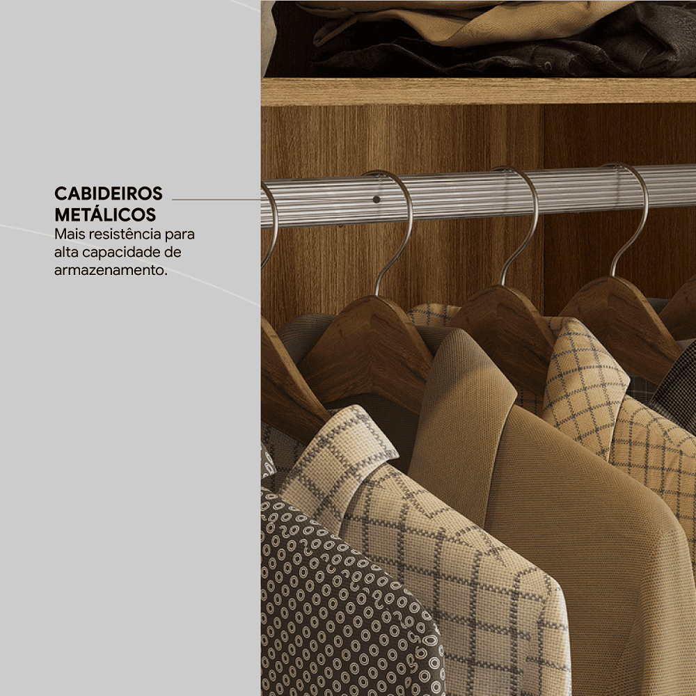 Guarda-Roupa Casal com Espelho 6 Portas 3 Gavetas Amendoa/Off White Dem&oacute;bile Pr&aacute;tico, , large image number 3