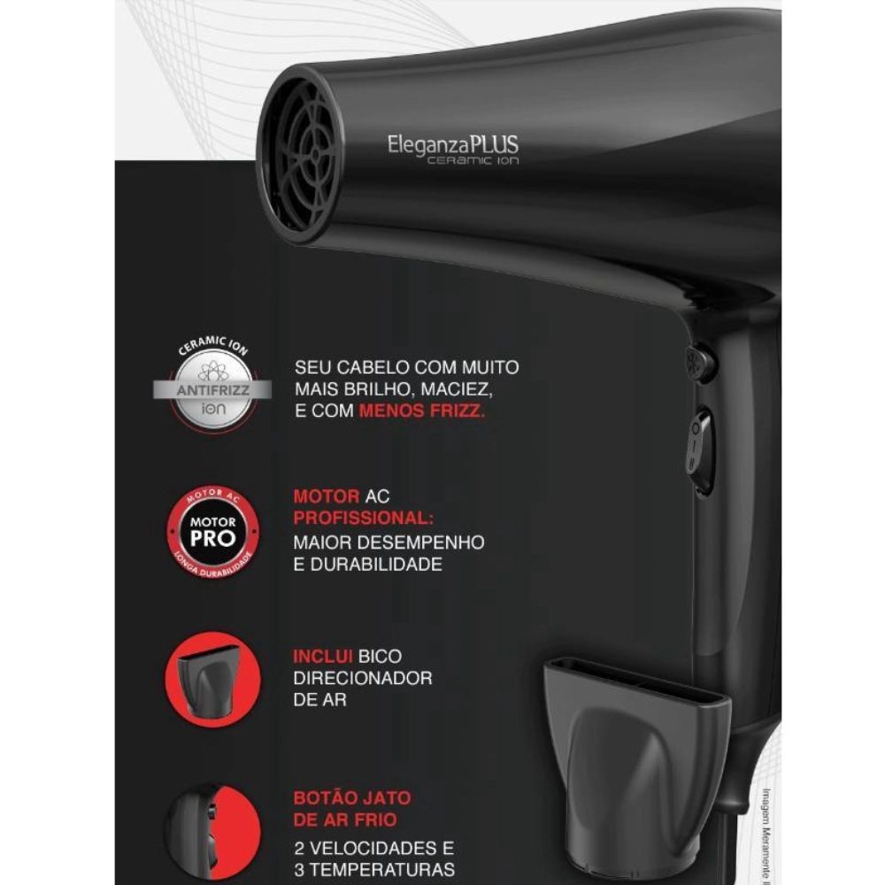 Secador de Cabelo Gama Eleganza Plus BECHD02794 Preto 2 Velocidades 2100W 220V, , large image number 7