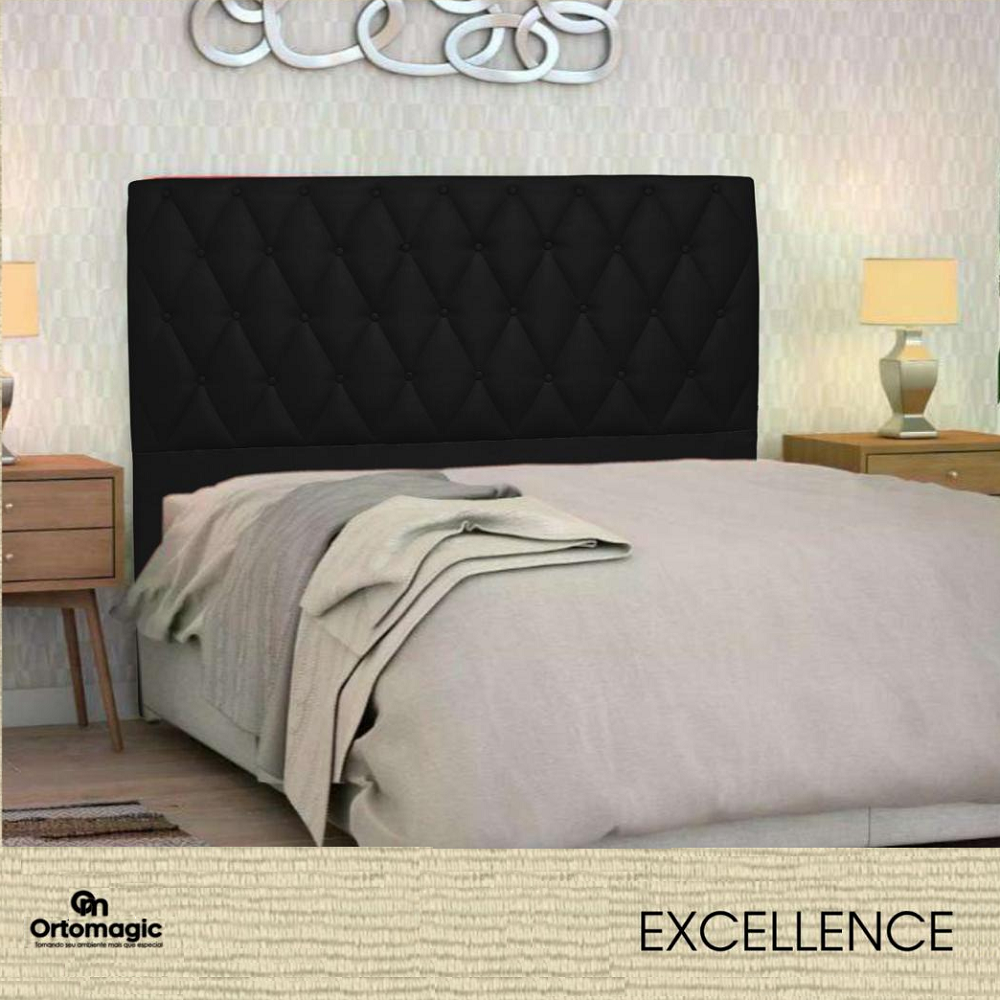 Cabeceira Queen Estofada 160 cm Corino Preto Ortomagic Excellence