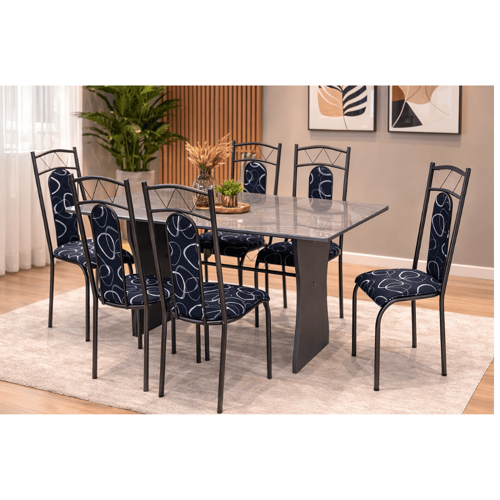 Conjunto de Mesa A&ccedil;o Coelho Catar c/ 6 Cadeiras e Tampo de Granito, , large image number 1