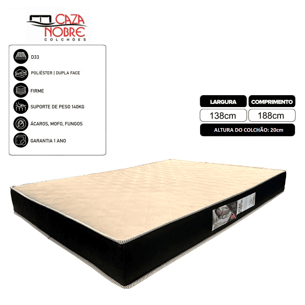 Colch&atilde;o Casal Lotus com Espuma D33 138x188x20 cm Caza Nobre, , large image number 2