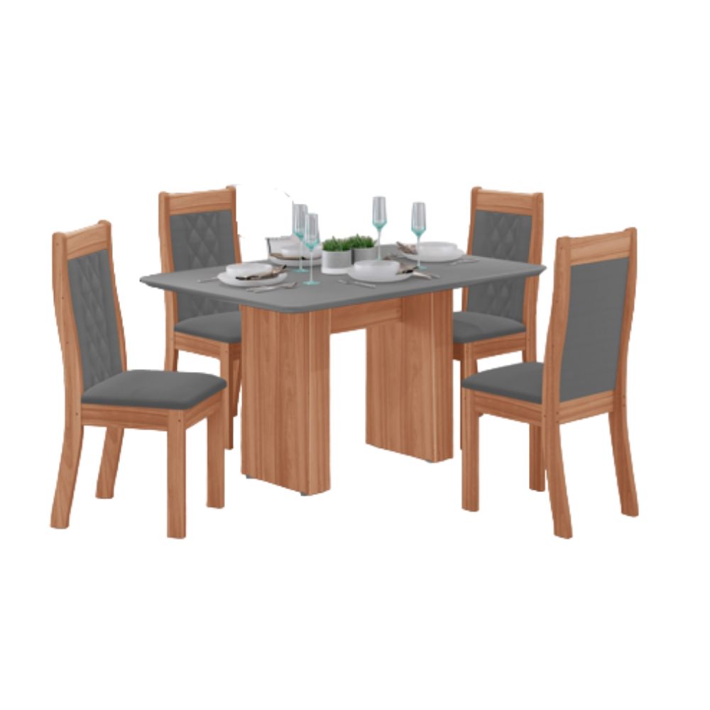 Conjunto de Mesa Tuboarte Helena com 4 Cadeiras Bella Tampo de Vidro 120cm Freijó/Cinza, , large image number 0