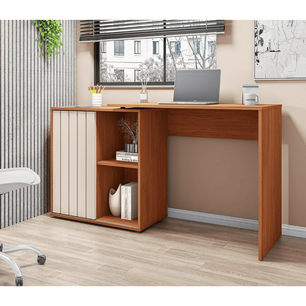 Mesa de Computador Caemmun Canto e Reta Tech L&acirc;mina 140 cm Mel/Cac&atilde;o, , large image number 4