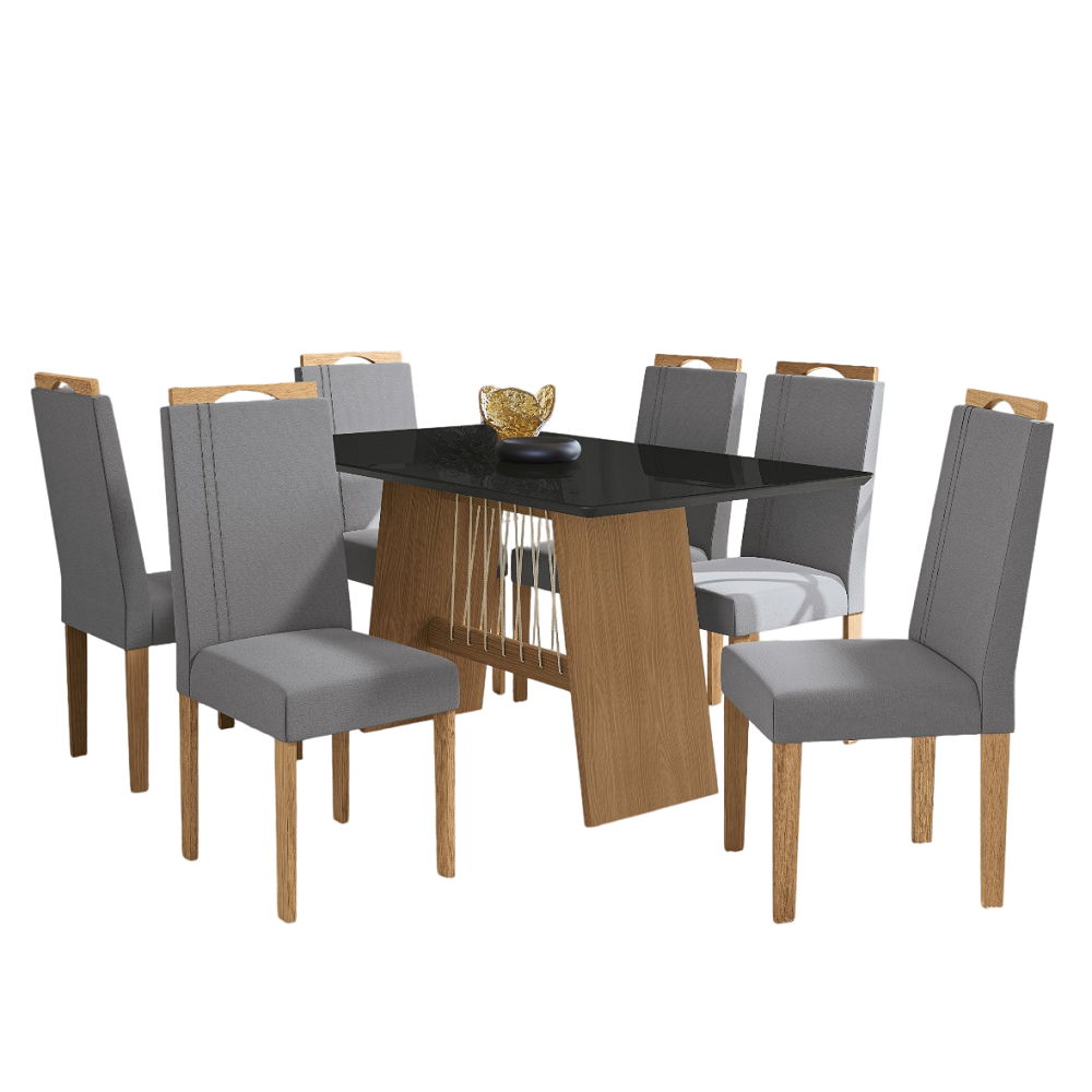 Conjunto Mesa de Jantar 6 Cadeiras Retangular Kappesberg 6CAD165NEA-A050 Canela/Preto/Titânio