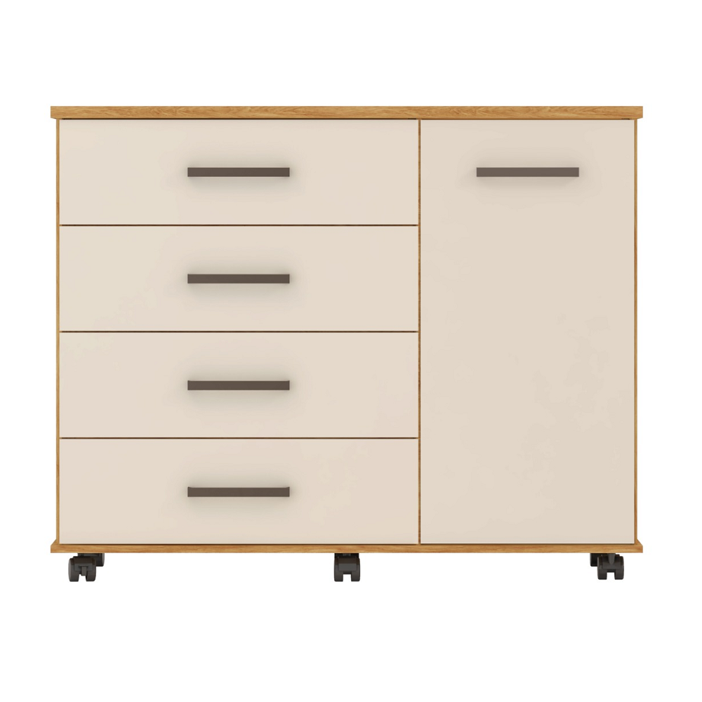 C&ocirc;moda 4 Gavetas 1 Porta Dem&oacute;bile Flora Cinamomo / Off White, , large image number 1