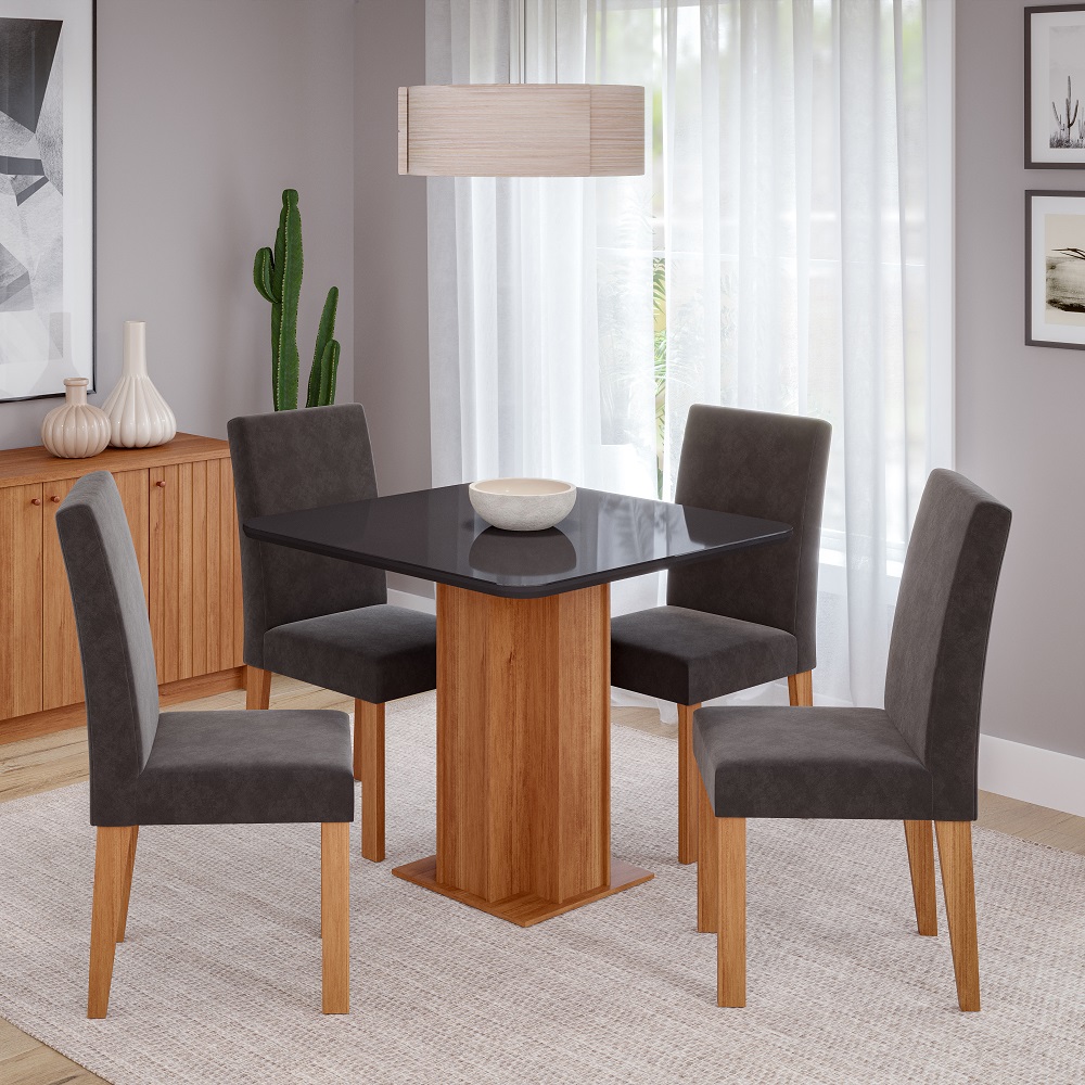Mesa de Jantar 4 Cadeiras Maia Quadrada 95x95cm Cinamomo/Chumbo Cimol Sophia 100% MDF, , large image number 1