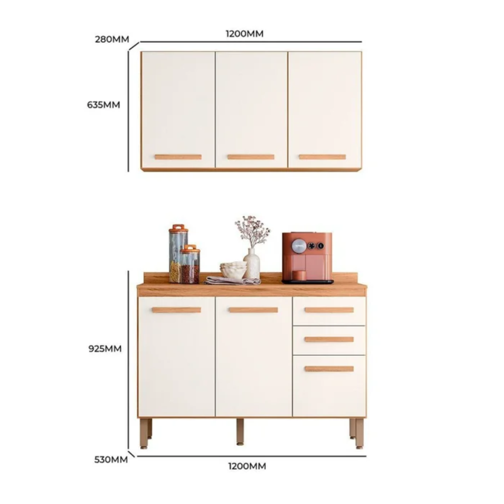 Arm&aacute;rio de Cozinha com 6 Portas 2 Gavetas 120cm Nicioli Freij&oacute;/Off White Amore, , large image number 3