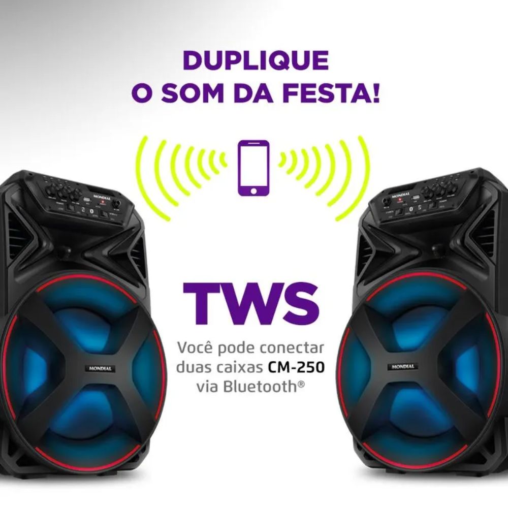 Caixa de Som Amplificada Mondial Bluetooth USB Rádio FM 250W Bivolt CM250, , large image number 3