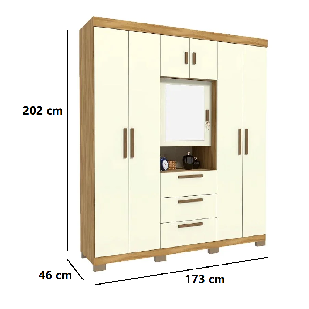 Guarda-Roupa Casal 7 Portas 3 Gavetas Freij&oacute;/Off White Avelan Catania Luxo, , large image number 2