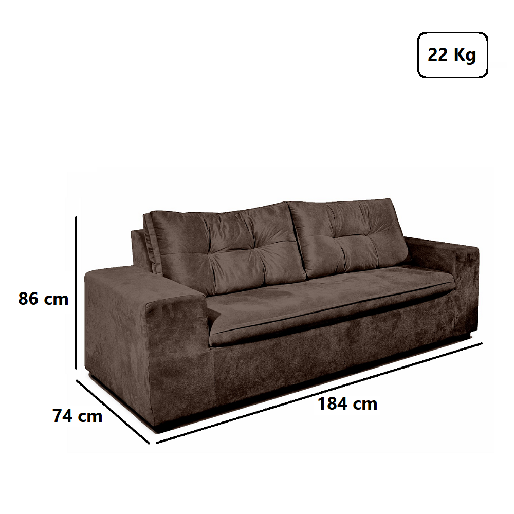 Sof&aacute; 3 Lugares 1 Assentos Tecido Veludo 184 cm Movelpaz Roma, , large image number 3