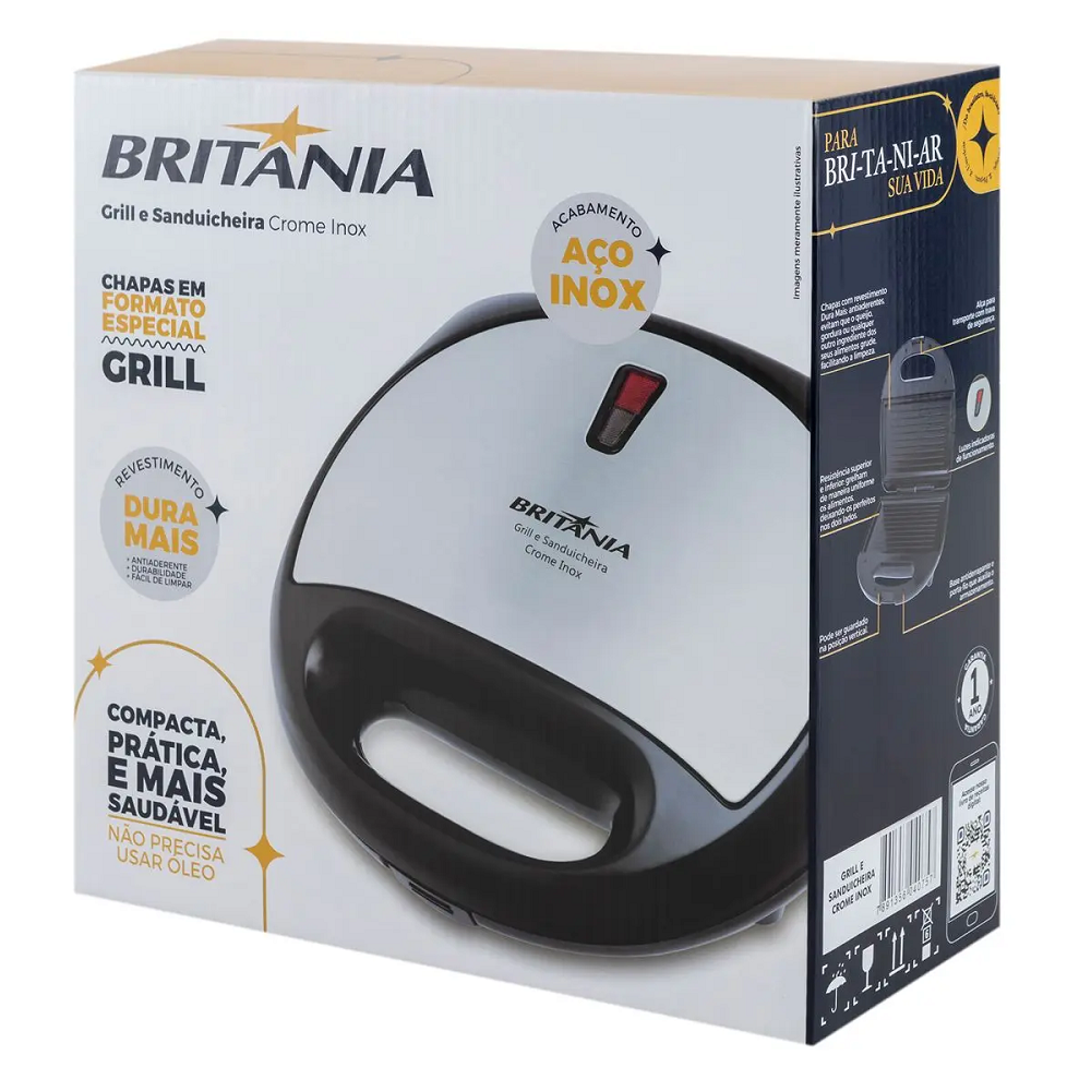 Sanduicheira Grill Britânia Antiaderente Preta 750W 220V BGR25A, , large image number 6