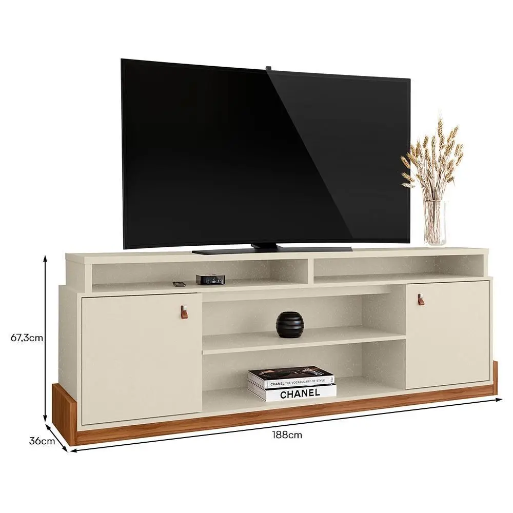 Bancada Para TV Até 65 Polegadas Pérola Metalizado/Carvalho 188 cm Mobler Montana, , large image number 3